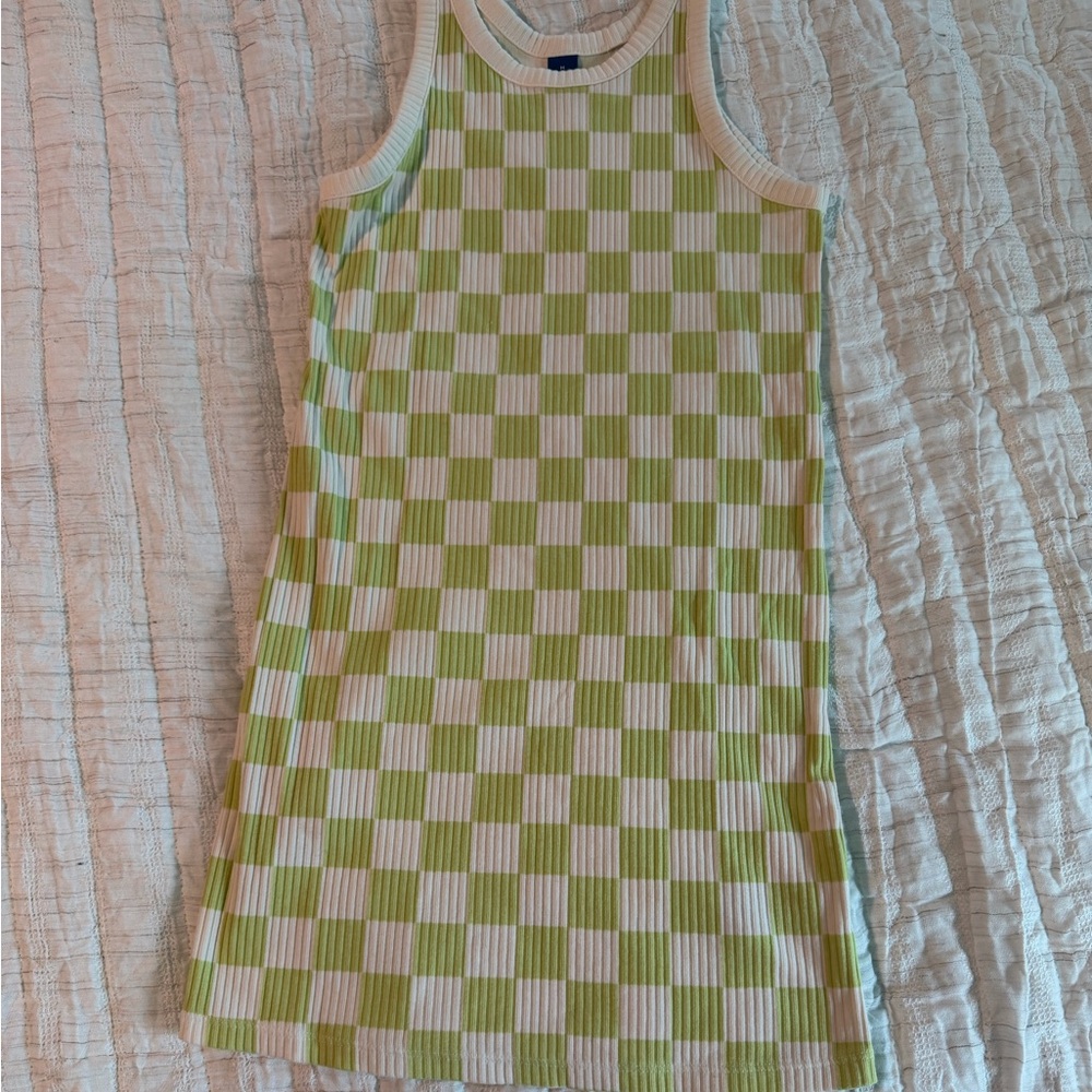 Old Navy Green and White Checkered Tank Dress